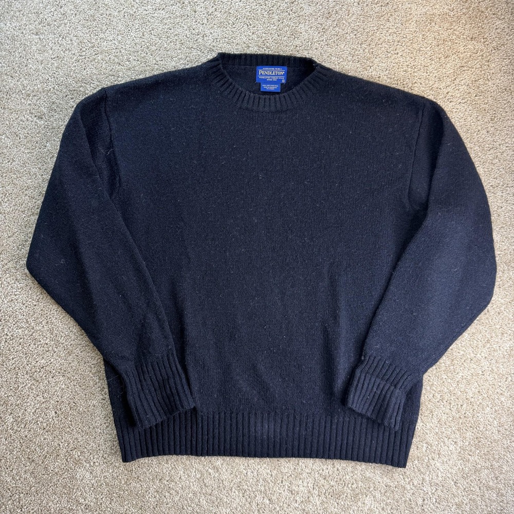 Pendleton Sweater Mens Large Blue Shetland Wool Knit Crewneck Pullover Ribbed